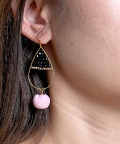 HaremPants.com Black Harem Pants Oval Beaded Fabric Ball Earrings In Black