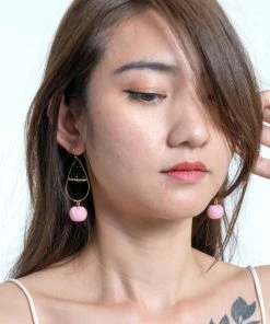 HaremPants.com Black Harem Pants Oval Beaded Fabric Ball Earrings In Black