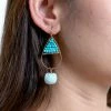 HaremPants.com Oval Beaded Fabric Ball Earrings In Blue Summer Super Sale 2022