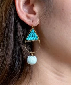 HaremPants.com Oval Beaded Fabric Ball Earrings In Blue Summer Super Sale 2022
