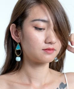 HaremPants.com Oval Beaded Fabric Ball Earrings In Blue Summer Super Sale 2022