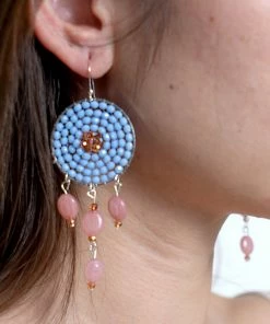 HaremPants.com Summer Super Sale 2022 Circle Beaded Stones Earrings In Blue