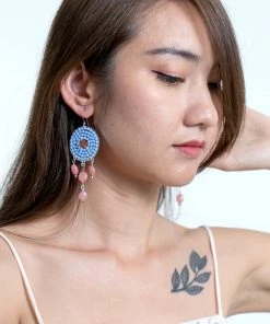 HaremPants.com Summer Super Sale 2022 Circle Beaded Stones Earrings In Blue