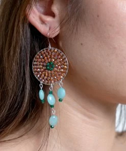 HaremPants.com Circle Beaded Stones Earrings In Brown