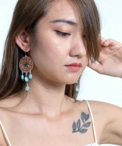 HaremPants.com Circle Beaded Stones Earrings In Brown