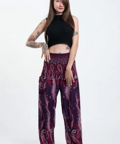HaremPants.com Paisley Feathers Women's Harem Pants In Purple