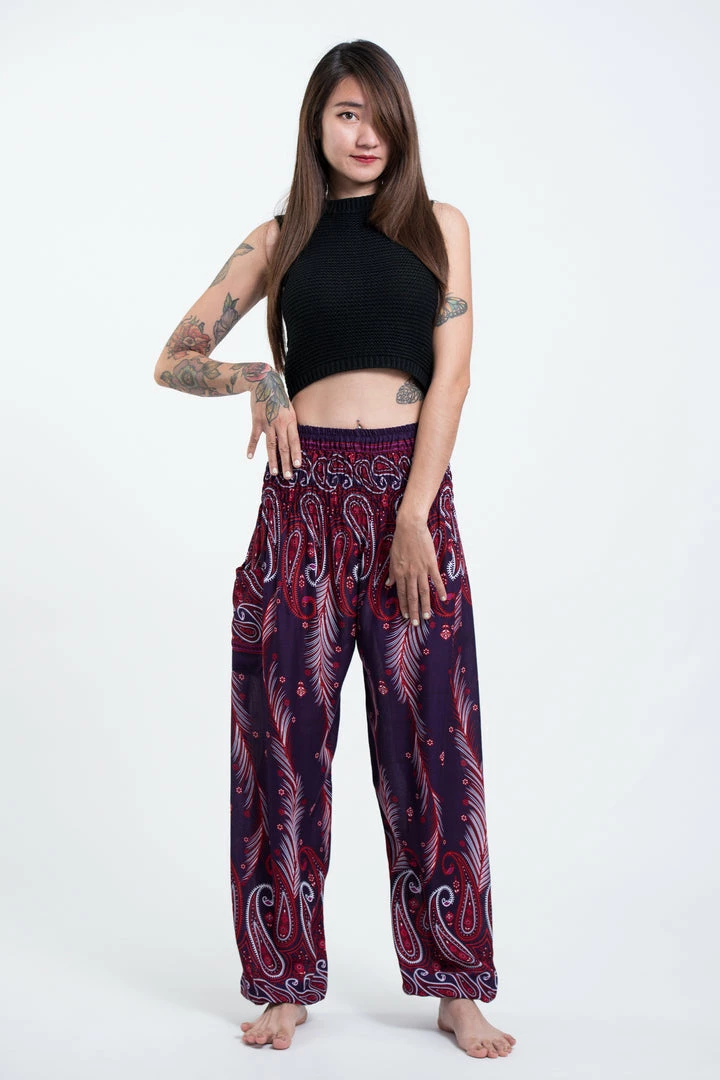 HaremPants.com Paisley Feathers Women's Harem Pants In Purple 3 HaremPants.com Paisley Feathers Women's Harem Pants In Purple