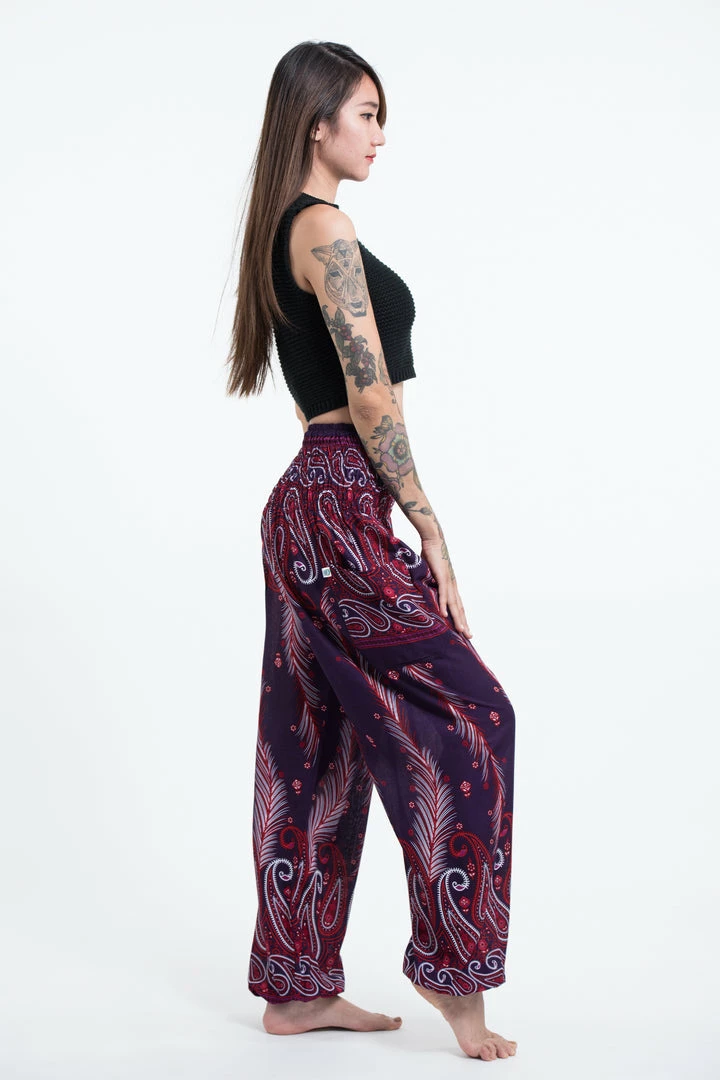 HaremPants.com Paisley Feathers Women's Harem Pants In Purple 5 HaremPants.com Paisley Feathers Women's Harem Pants In Purple