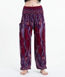 HaremPants.com Paisley Feathers Women's Harem Pants In Red