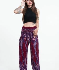 HaremPants.com Paisley Feathers Women's Harem Pants In Red