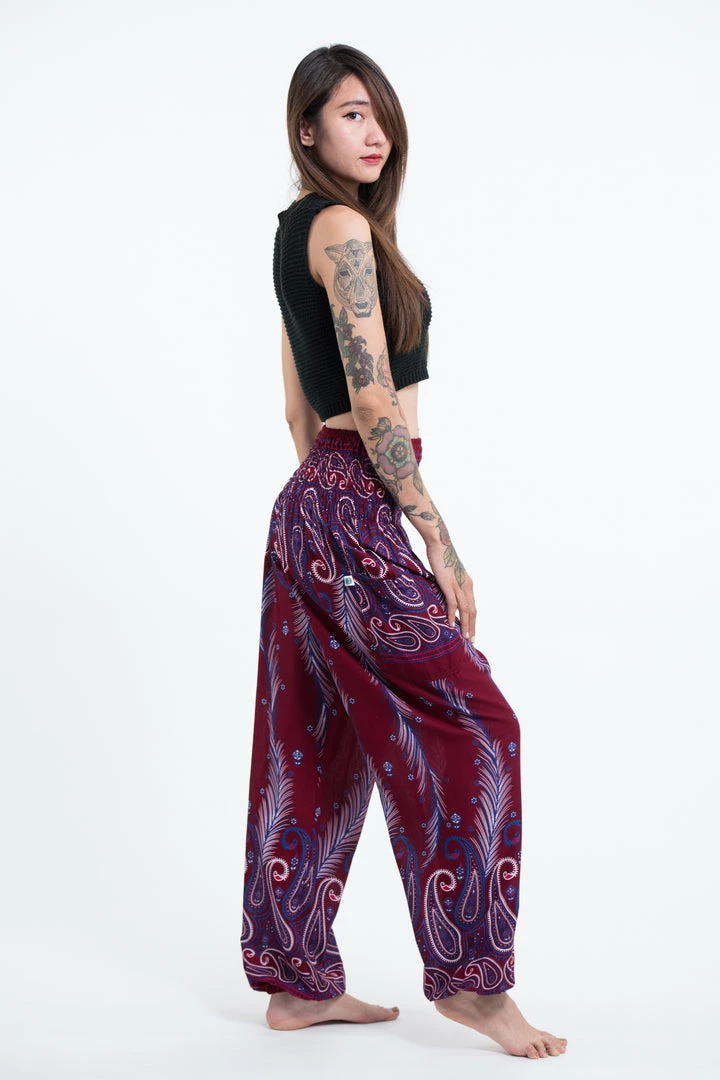 HaremPants.com Paisley Feathers Women's Harem Pants In Red 5 HaremPants.com Paisley Feathers Women's Harem Pants In Red
