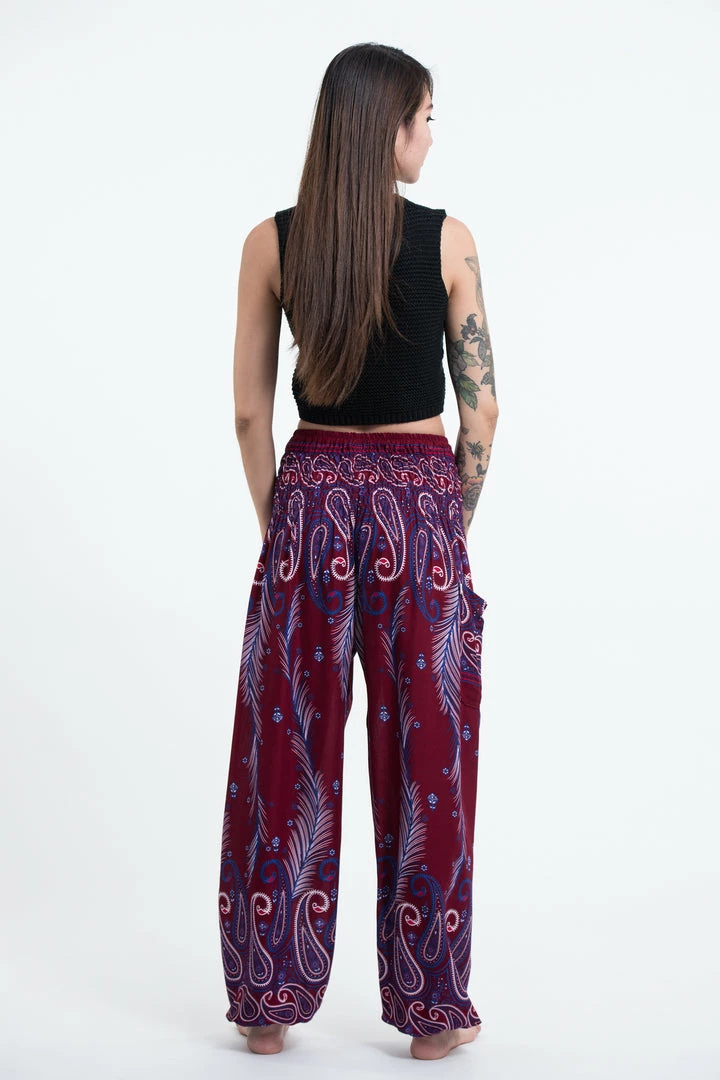 HaremPants.com Paisley Feathers Women's Harem Pants In Red 6 HaremPants.com Paisley Feathers Women's Harem Pants In Red