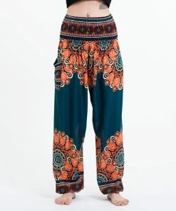 HaremPants.com Peony Mandalas Women's Harem Pants In Teal