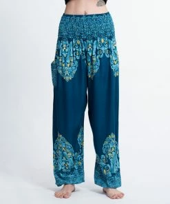 HaremPants.com Floral Vines Women's Harem Pants In Turquoise