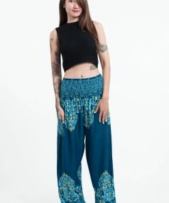 HaremPants.com Floral Vines Women's Harem Pants In Turquoise