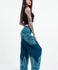 HaremPants.com Floral Vines Women's Harem Pants In Turquoise