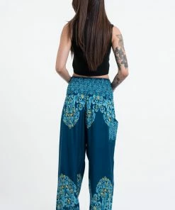 HaremPants.com Floral Vines Women's Harem Pants In Turquoise