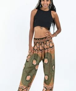 HaremPants.com Mandala Elephant Women's Elephant Pants In Olive