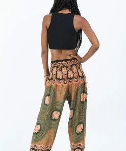 HaremPants.com Mandala Elephant Women's Elephant Pants In Olive