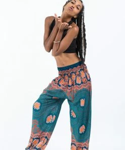 HaremPants.com Mandala Elephant Women's Elephant Pants In Turquoise