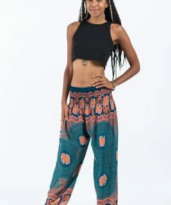 HaremPants.com Mandala Elephant Women's Elephant Pants In Turquoise