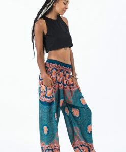 HaremPants.com Mandala Elephant Women's Elephant Pants In Turquoise