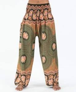 HaremPants.com Mandala Elephant Women's Elephant Pants In Olive