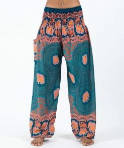 HaremPants.com Mandala Elephant Women's Elephant Pants In Turquoise