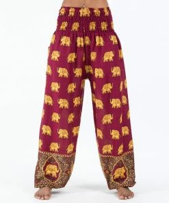 HaremPants.com Golden Elephant Women's Elephant Pants In Maroon