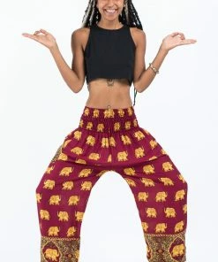 HaremPants.com Golden Elephant Women's Elephant Pants In Maroon