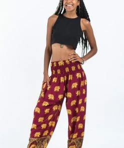 HaremPants.com Golden Elephant Women's Elephant Pants In Maroon