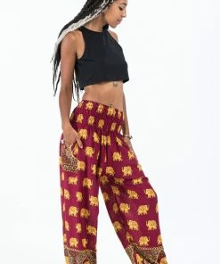 HaremPants.com Golden Elephant Women's Elephant Pants In Maroon