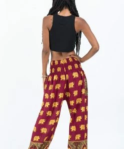 HaremPants.com Golden Elephant Women's Elephant Pants In Maroon