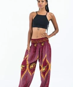 HaremPants.com Peacock Elephant Women's Elephant Pants In Red