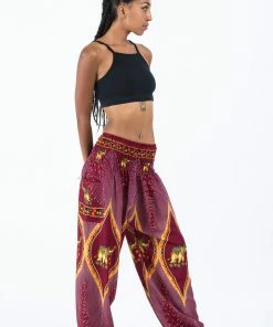HaremPants.com Peacock Elephant Women's Elephant Pants In Red