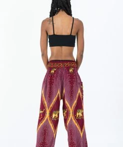 HaremPants.com Peacock Elephant Women's Elephant Pants In Red