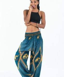 HaremPants.com Peacock Elephant Women's Elephant Pants In Turquoise