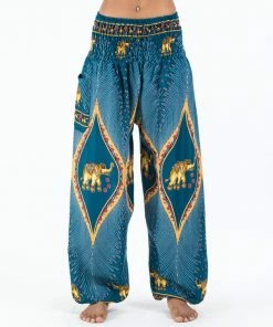 HaremPants.com Peacock Elephant Women's Elephant Pants In Turquoise