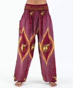 HaremPants.com Peacock Elephant Women's Elephant Pants In Red