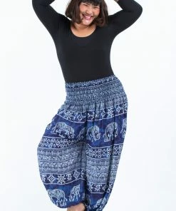HaremPants.com Plus Size Marble Elephant Women's Elephant Pants In Blue