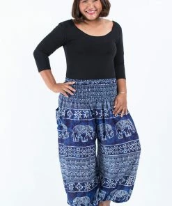 HaremPants.com Plus Size Marble Elephant Women's Elephant Pants In Blue