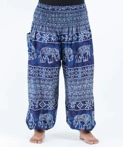 HaremPants.com Plus Size Marble Elephant Women's Elephant Pants In Blue