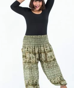 HaremPants.com Plus Size Marble Elephant Women's Elephant Pants In Olive