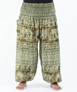 HaremPants.com Plus Size Marble Elephant Women's Elephant Pants In Olive