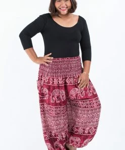 HaremPants.com Plus Size Marble Elephant Women's Elephant Pants In Red
