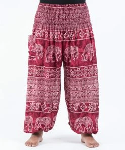 HaremPants.com Plus Size Marble Elephant Women's Elephant Pants In Red