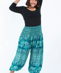 HaremPants.com Plus Size Marble Elephant Women's Elephant Pants In Turquoise