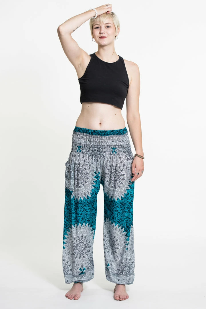 HaremPants.com Marble Mandalas Women's Harem Pants In Turquoise 3 HaremPants.com Marble Mandalas Women's Harem Pants In Turquoise
