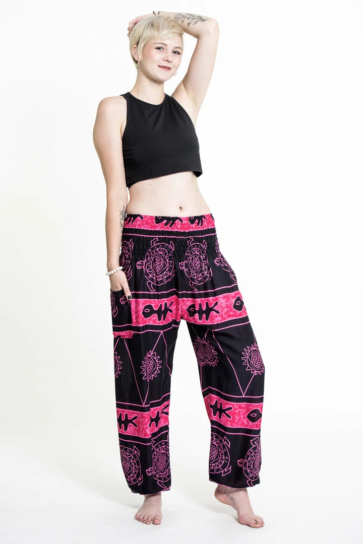 HaremPants.com Turtle Print Women's Harem Pants In Pink 5 HaremPants.com Turtle Print Women's Harem Pants In Pink