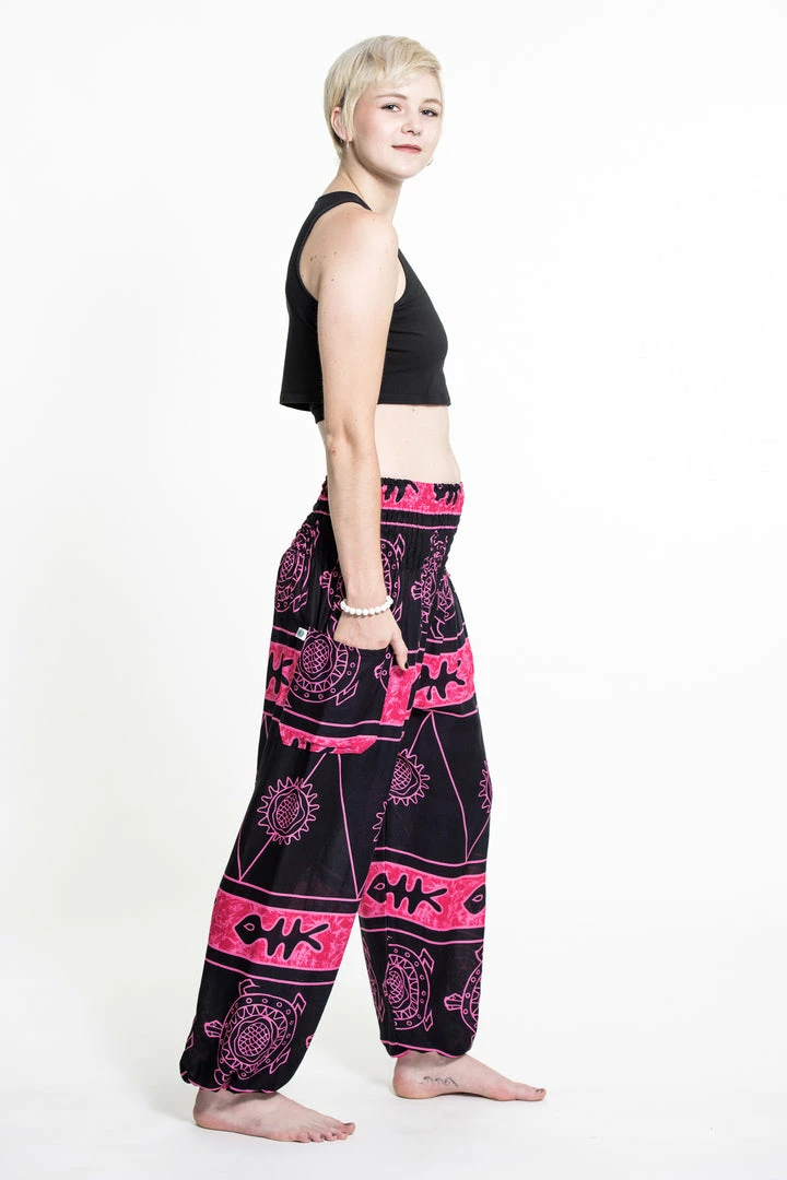 HaremPants.com Turtle Print Women's Harem Pants In Pink 6 HaremPants.com Turtle Print Women's Harem Pants In Pink